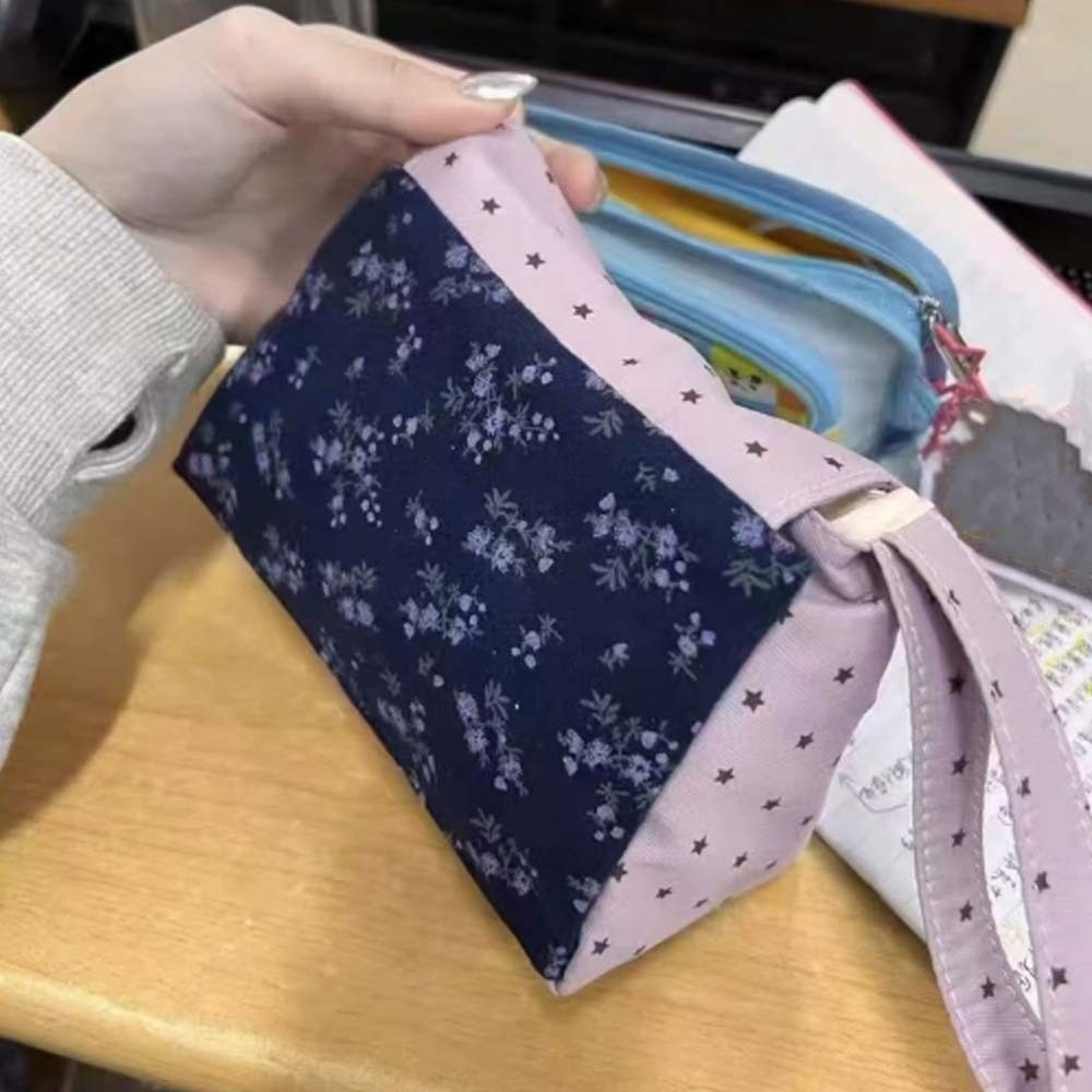 Lifestyle In Korean - Purple Print Floral Makeup Bag Star