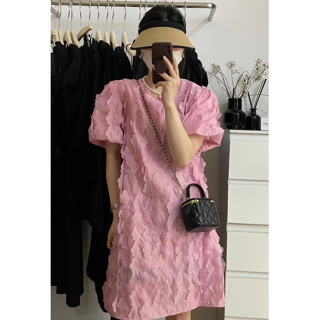 Korean Daily Lifestyle - Floral Bubble Sleeve Dress Korean Style