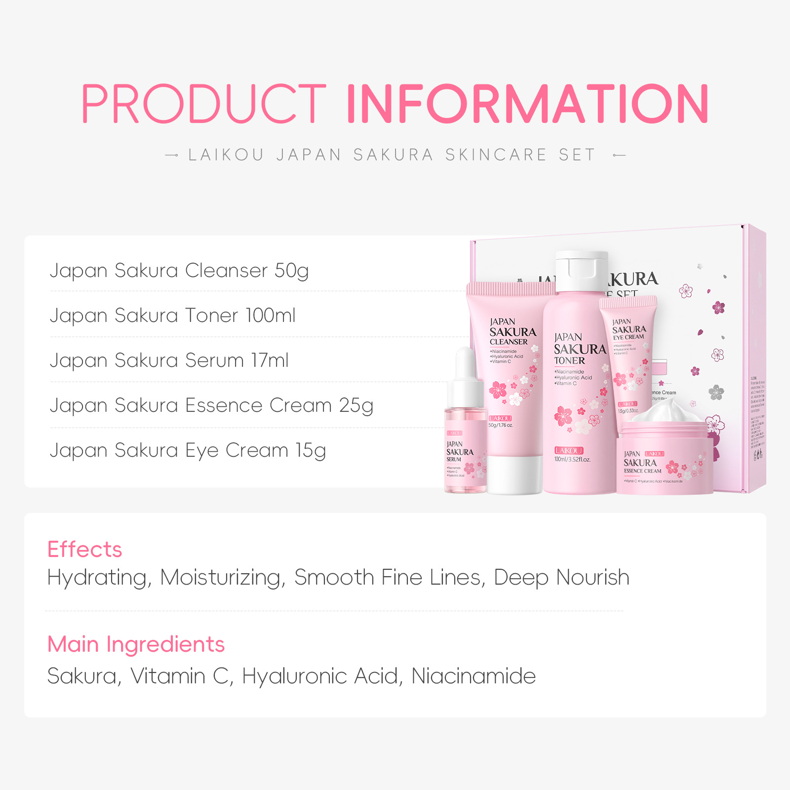 LAIKOU Sakura 5pcs Skin Care K - Essence Serum Toner review and price