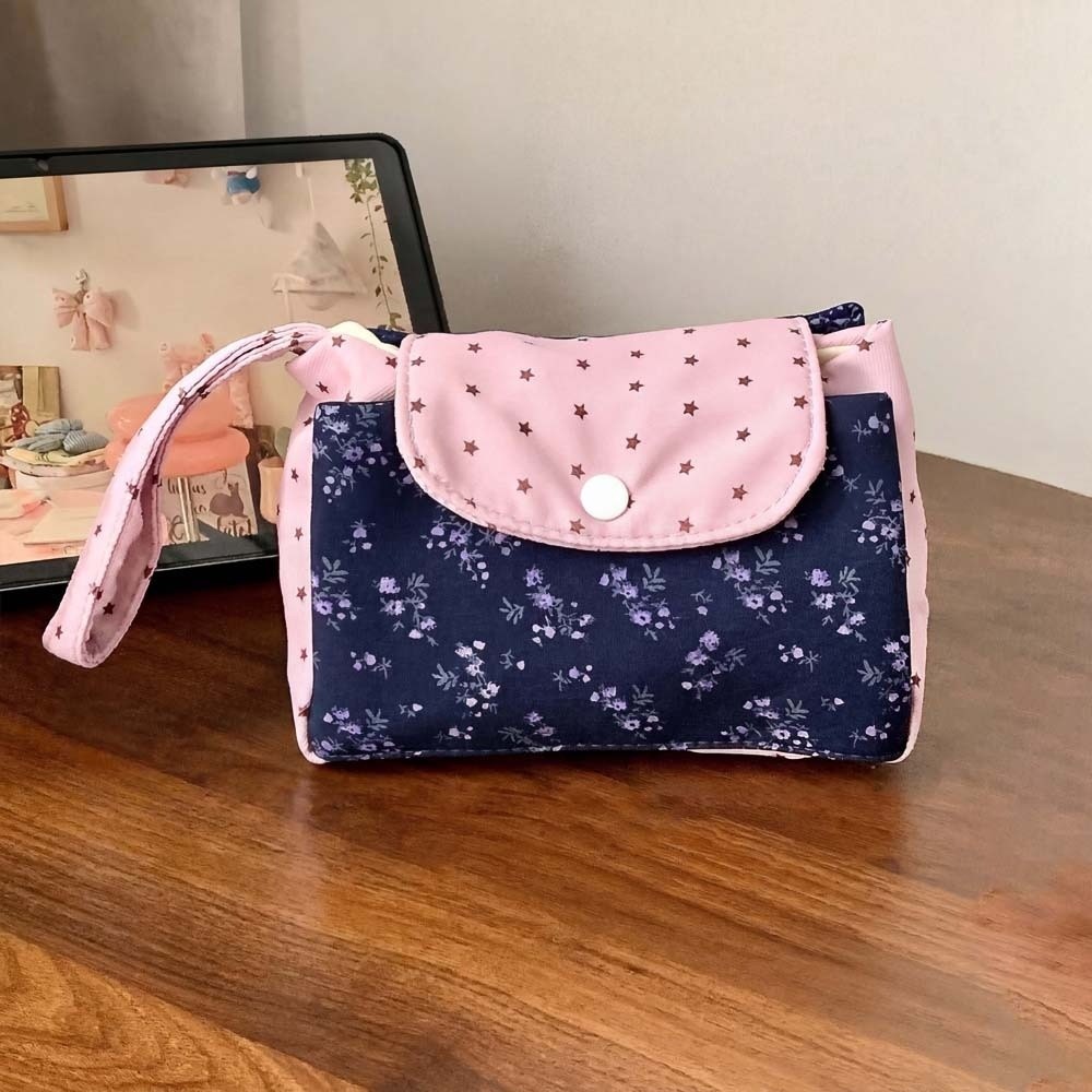 Purple Print Floral Makeup Bag - Lifestyle In Korean review and price