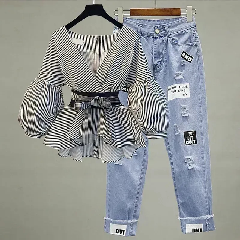 Women Elegant V-Neck Stripe La - Korean Lifestyle review and price